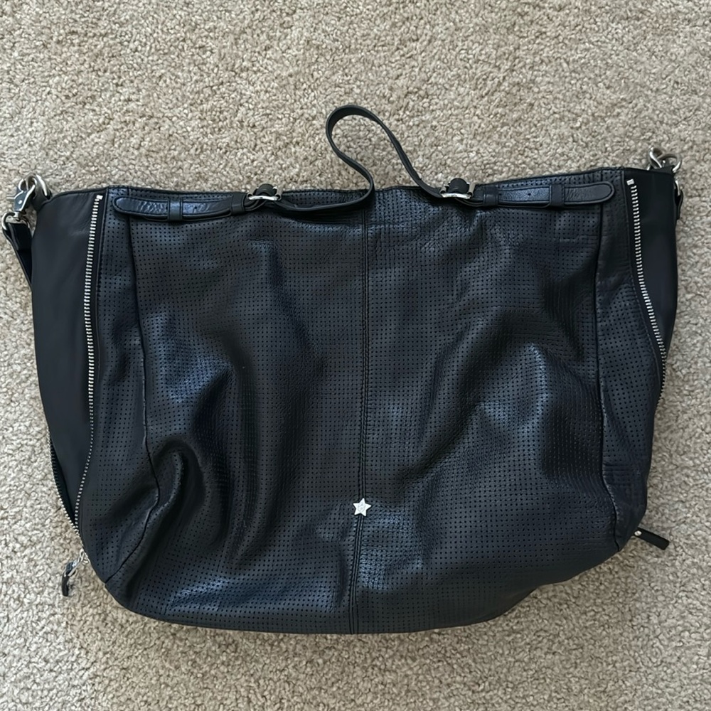 Ash black leather large messenger bag